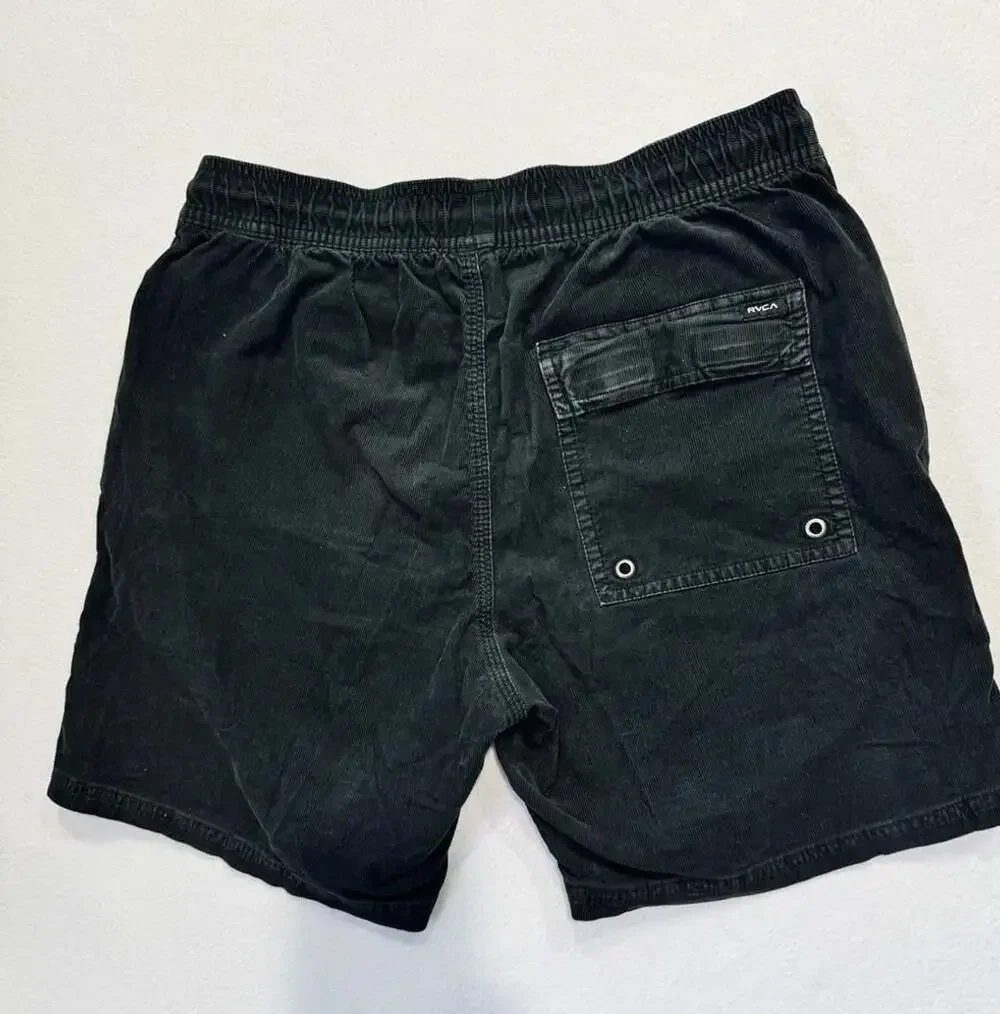 RVCA Men’s Small Black Corduroy Shorts Elastic Waist Drawstring Cotton Stretch